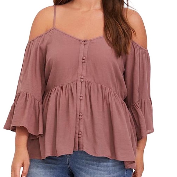 torrid Tops - TORRID Babydoll Rayon Crepe Cold Shoulder Top